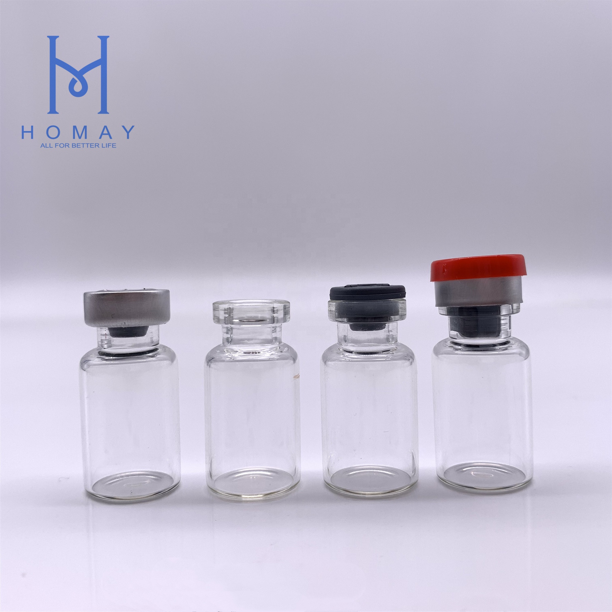 High quality 10ml clear borosilicate vaccine tubu glass vials with rubber stopper and caps