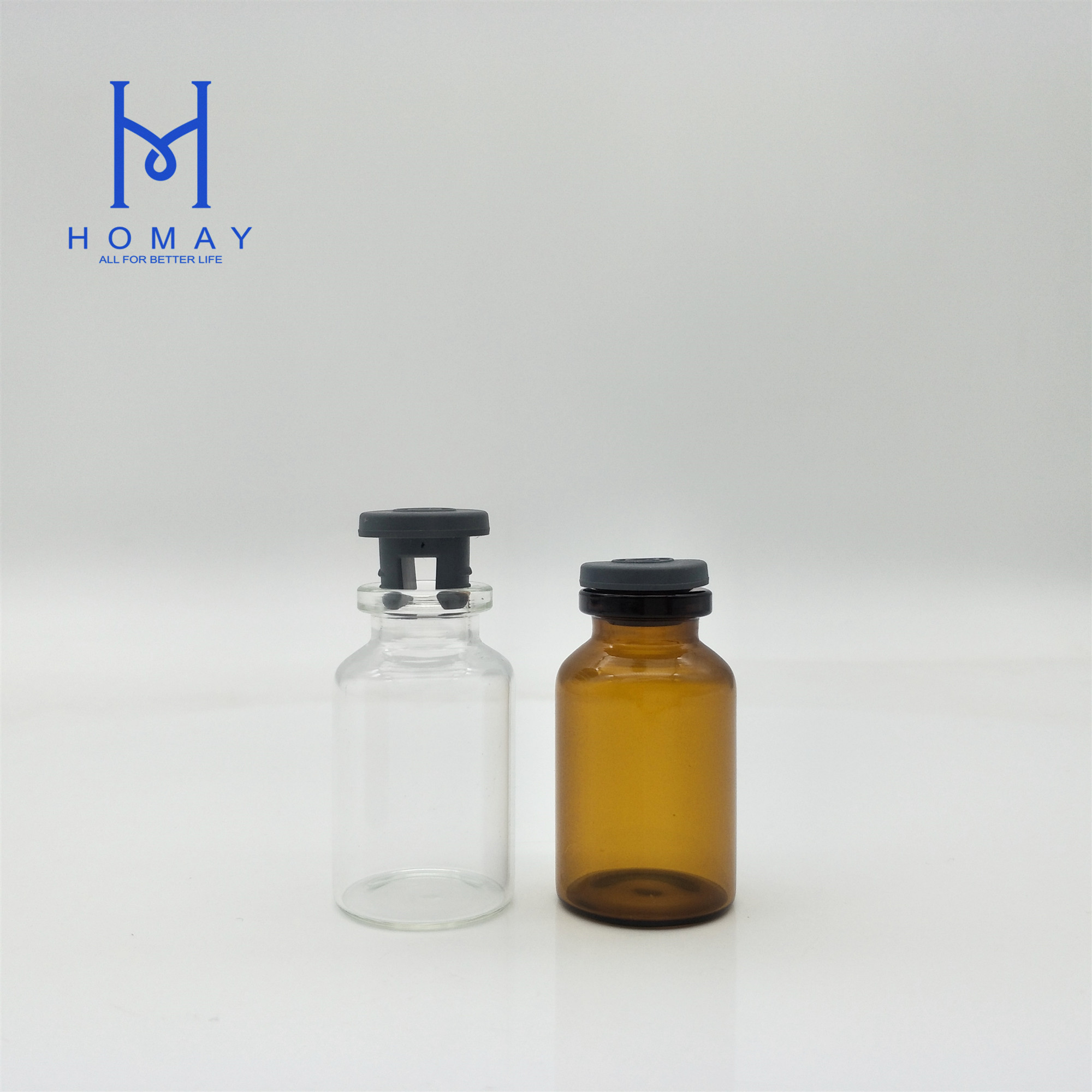 High quality 10ml clear borosilicate vaccine tubu glass vials with rubber stopper and caps