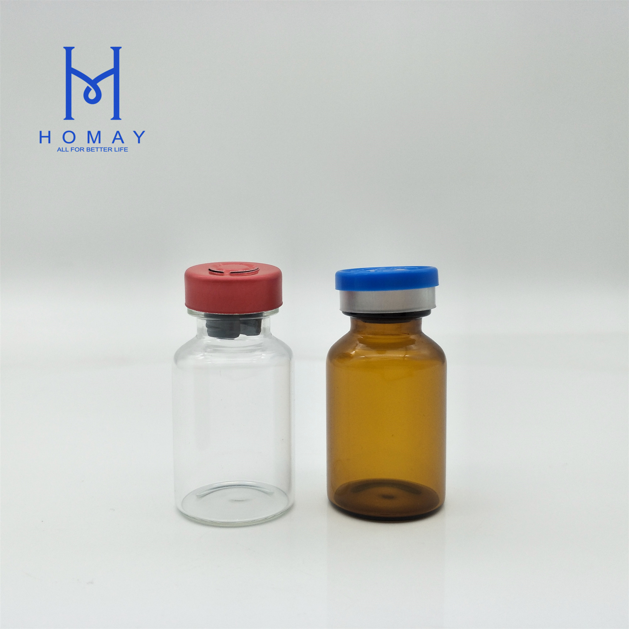 High quality 10ml clear borosilicate vaccine tubu glass vials with rubber stopper and caps