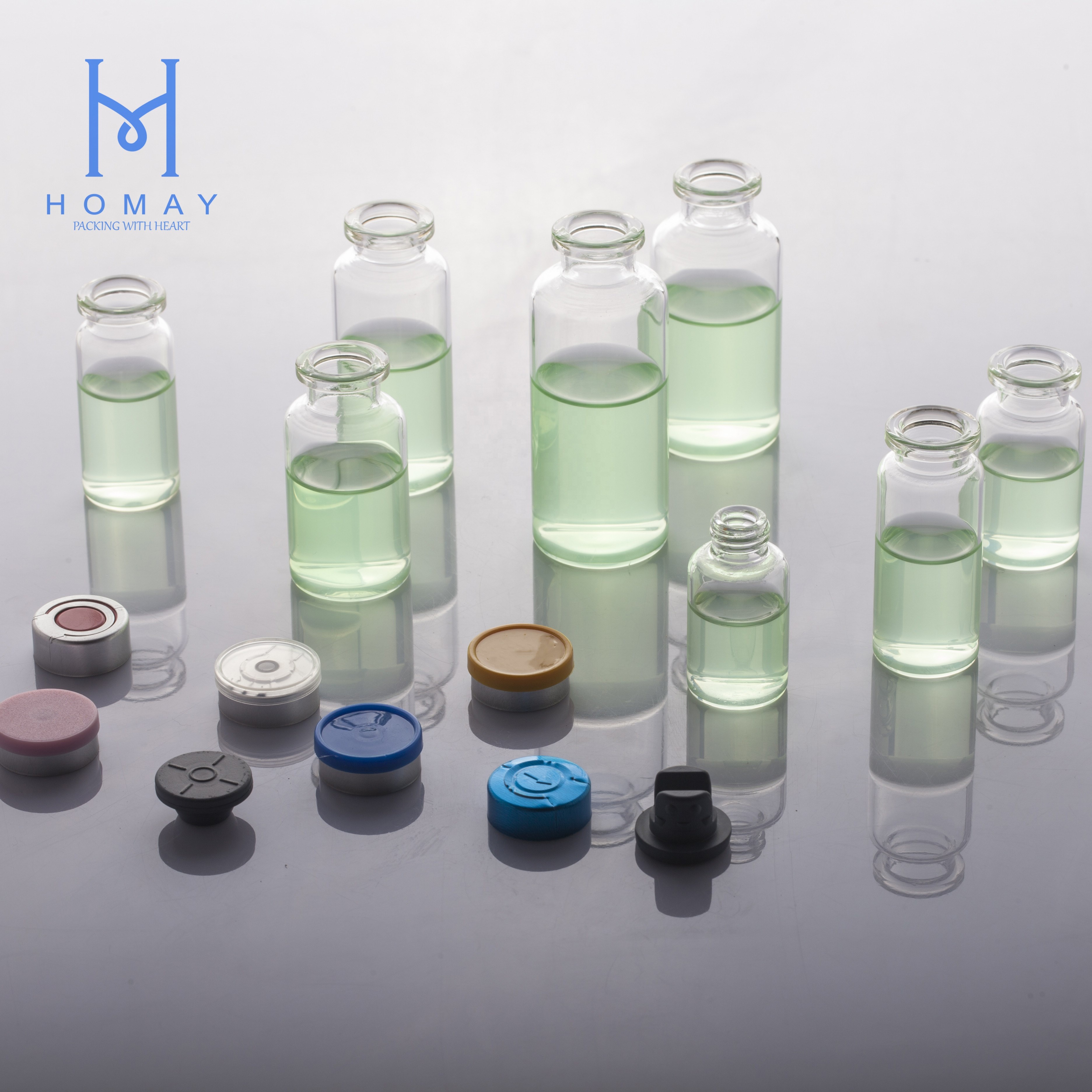High quality 10ml clear borosilicate vaccine tubu glass vials with rubber stopper and caps