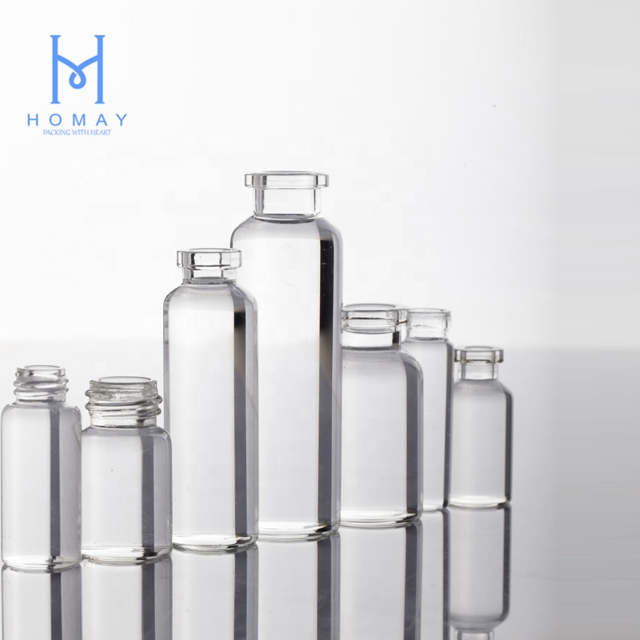 High quality 10ml clear borosilicate vaccine tubu glass vials with rubber stopper and caps