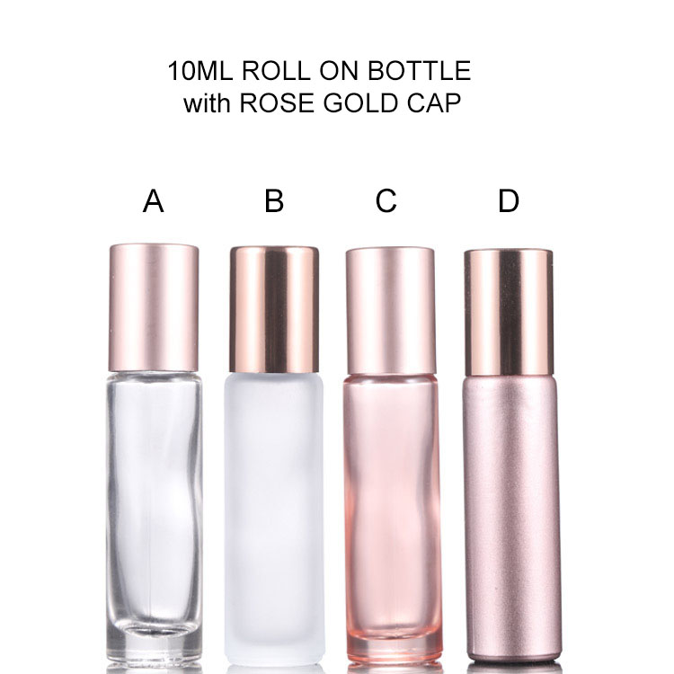 High quality 10ml frosted clear rose gold thick bottom glass essential oil roller bottle perfume container for cosmetic