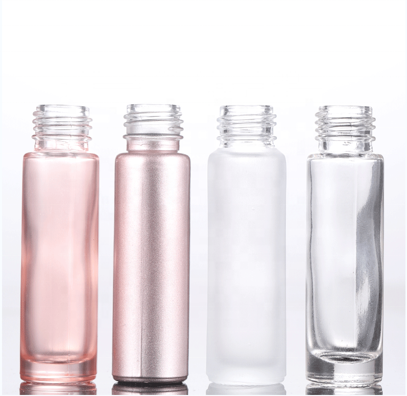 High quality 10ml frosted clear rose gold thick bottom glass essential oil roller bottle perfume container for cosmetic