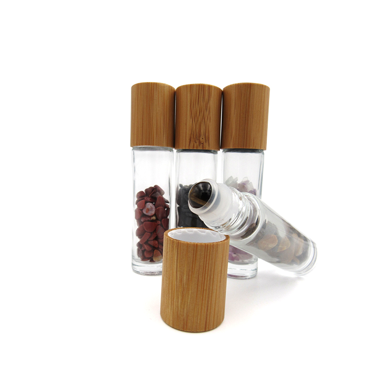 High quality 10ml gemstone crystal roller ball lip gloss roll on bottle with bamboo lid