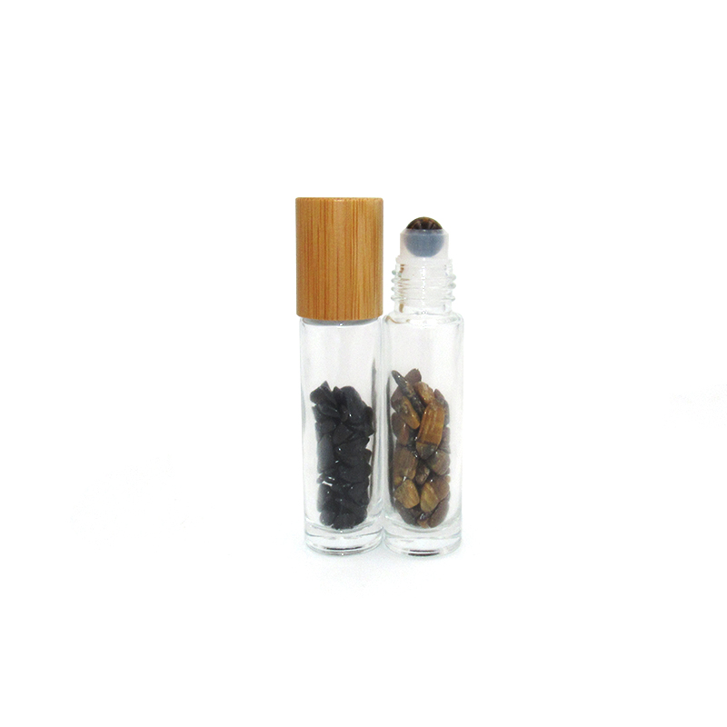 High quality 10ml gemstone crystal roller ball lip gloss roll on bottle with bamboo lid