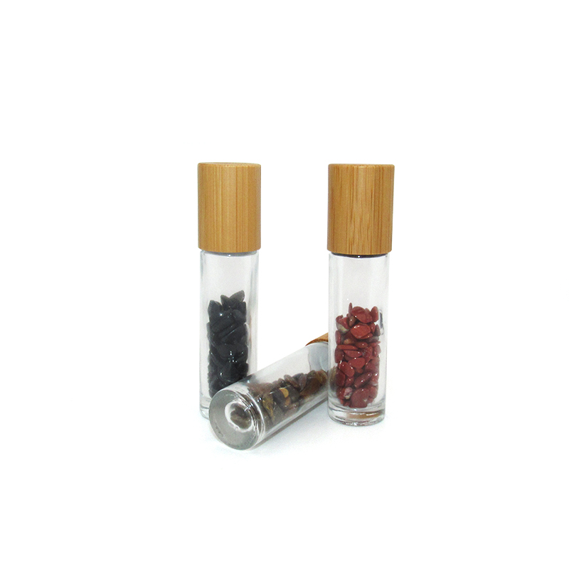 High quality 10ml gemstone crystal roller ball lip gloss roll on bottle with bamboo lid