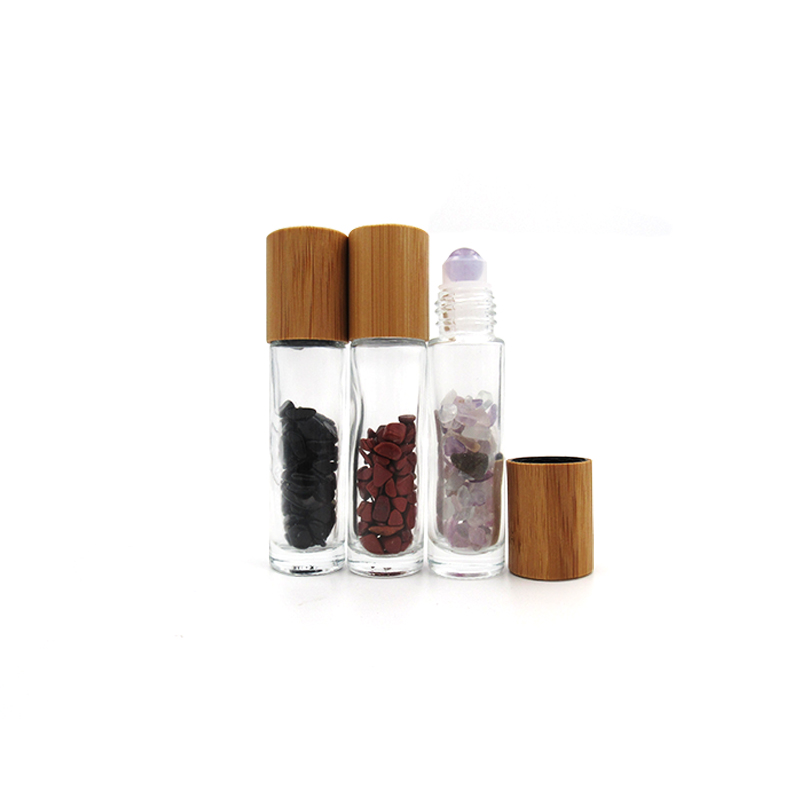 High quality 10ml gemstone crystal roller ball lip gloss roll on bottle with bamboo lid