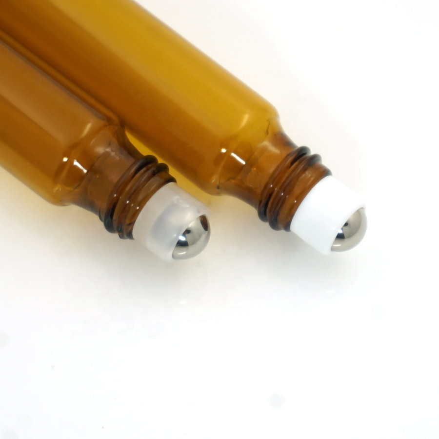 High quality 10ml skincare cream amber perfume glass roller bottle with golden cap