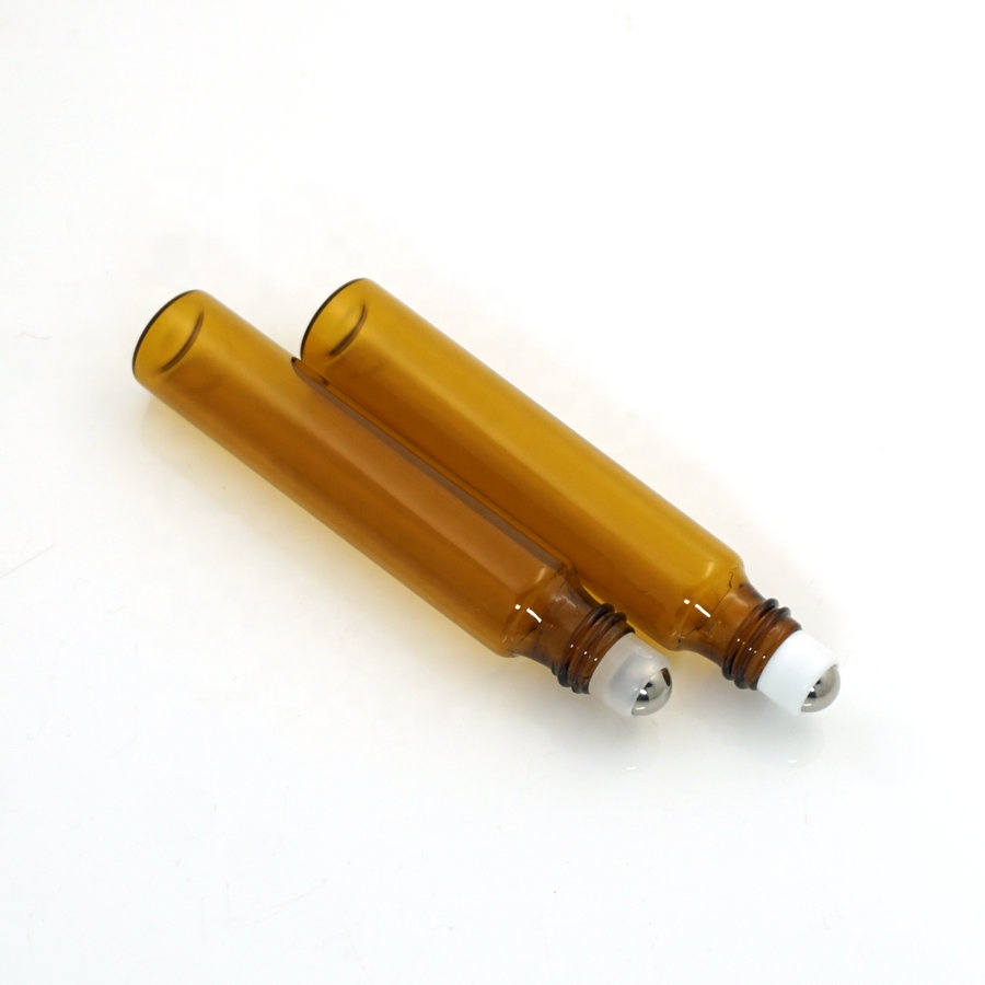High quality 10ml skincare cream amber perfume glass roller bottle with golden cap