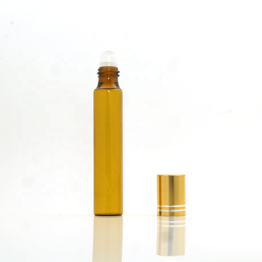 High quality 10ml skincare cream amber perfume glass roller bottle with golden cap