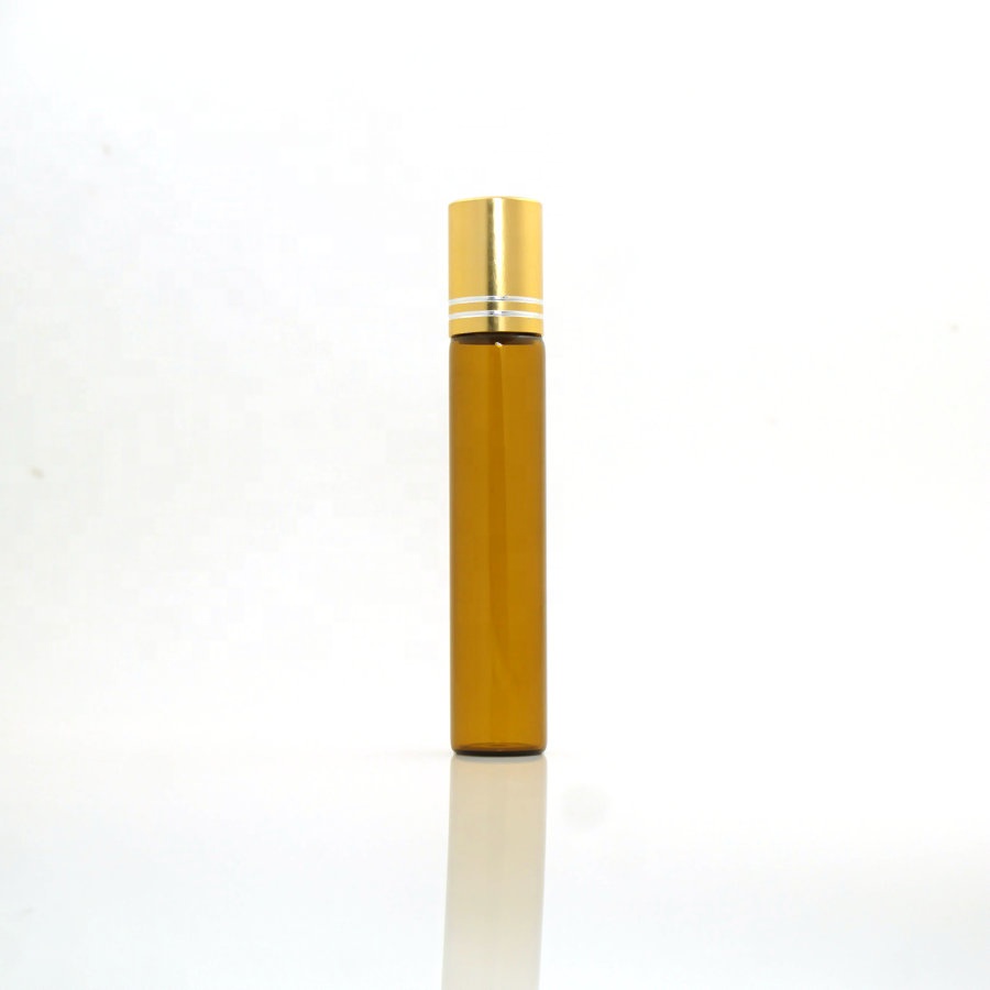 High quality 10ml skincare cream amber perfume glass roller bottle with golden cap