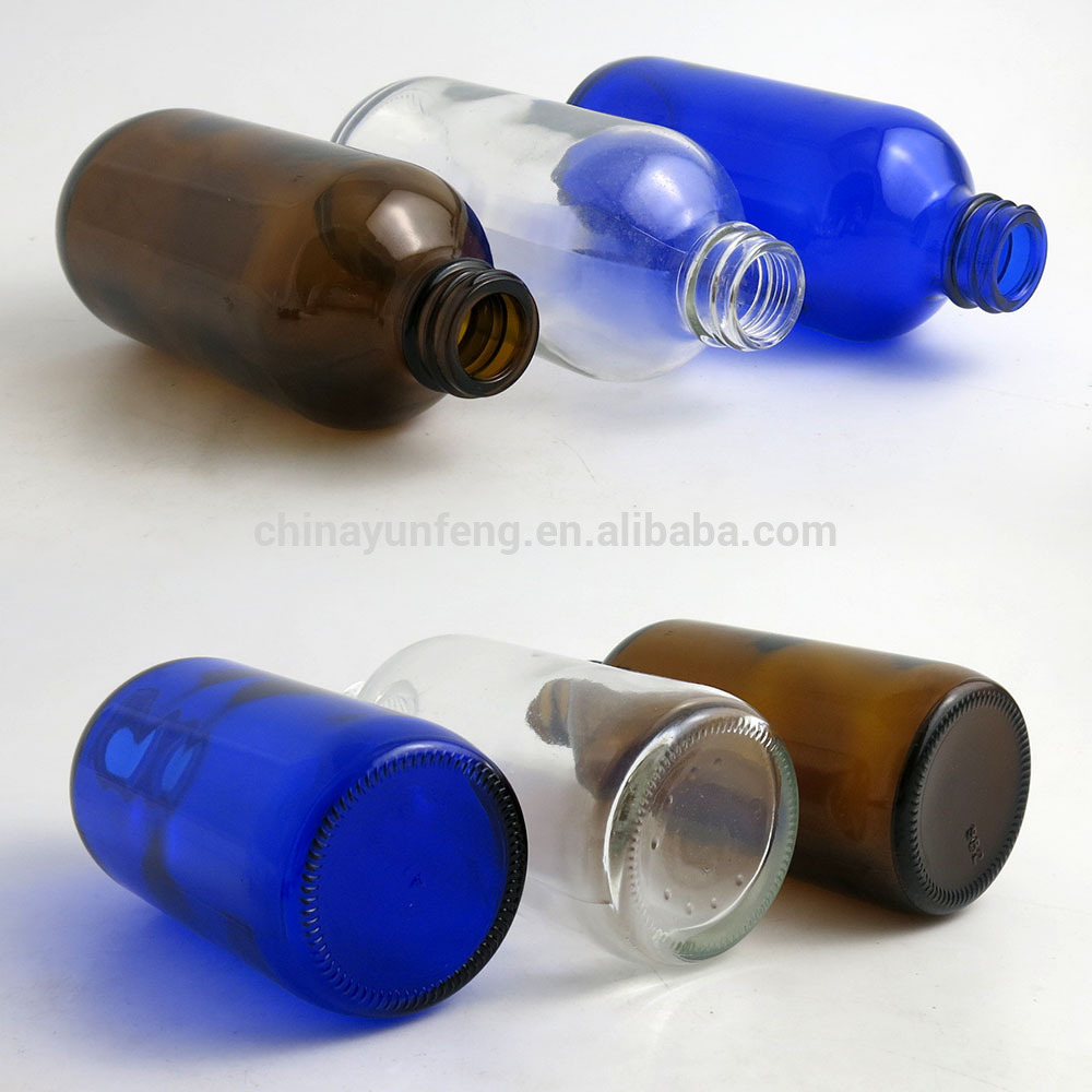 High quality 120ml 4oz Amber Boston Round Glass Bottle With Plastic Pump