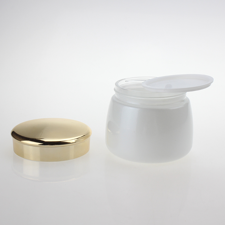 High quality 130ml 4 oz frosted round glass jars for body scrub, cream jar with shiny gold aluminum lid