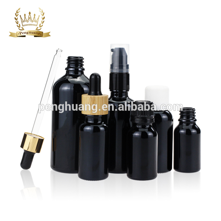 High quality 15ml 20ml 30ml 50ml 60ml luxury glass bottles essential oil bottle dropper black glass bottle Customized Wholesales