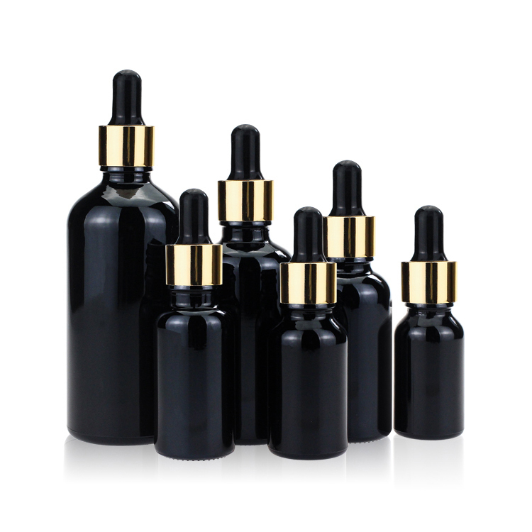 High quality 15ml 20ml 30ml 50ml 60ml luxury glass bottles essential oil bottle dropper black glass bottle Customized Wholesales