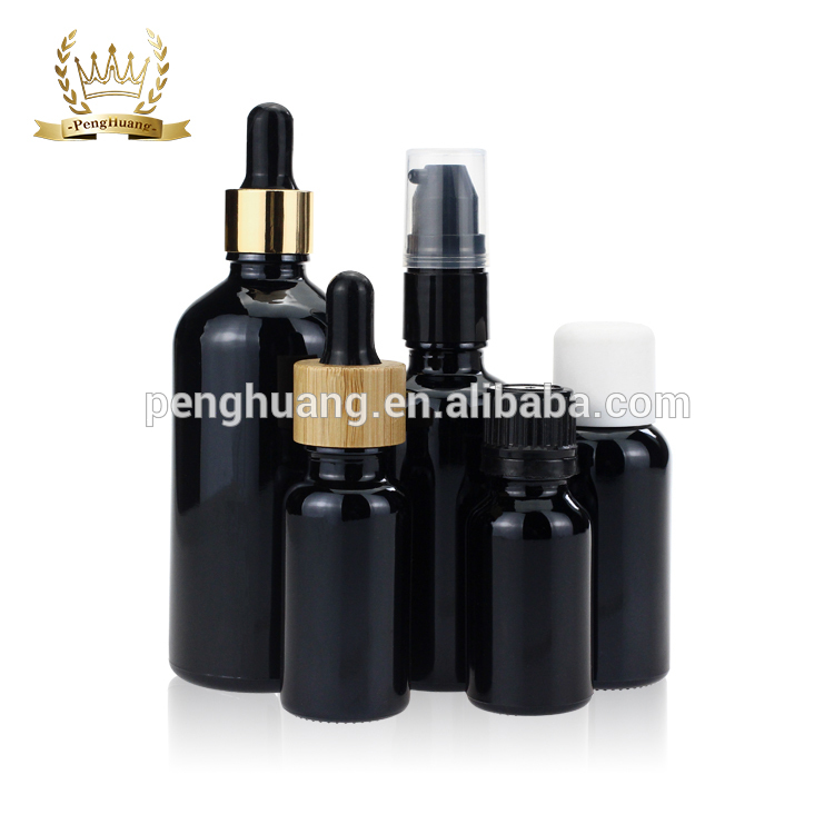 High quality 15ml 20ml 30ml 50ml 60ml luxury glass bottles essential oil bottle dropper black glass bottle Customized Wholesales