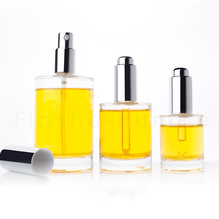 High quality 15ml 30ml 50ml 100ml transparent direct round glass dropper bottles spray bottle with silver/gold cap in good price