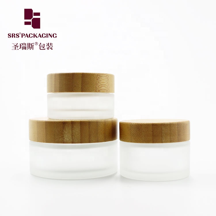 High quality 15ml 30ml 50ml frosted cosmetic small glass jar with bamboo lid