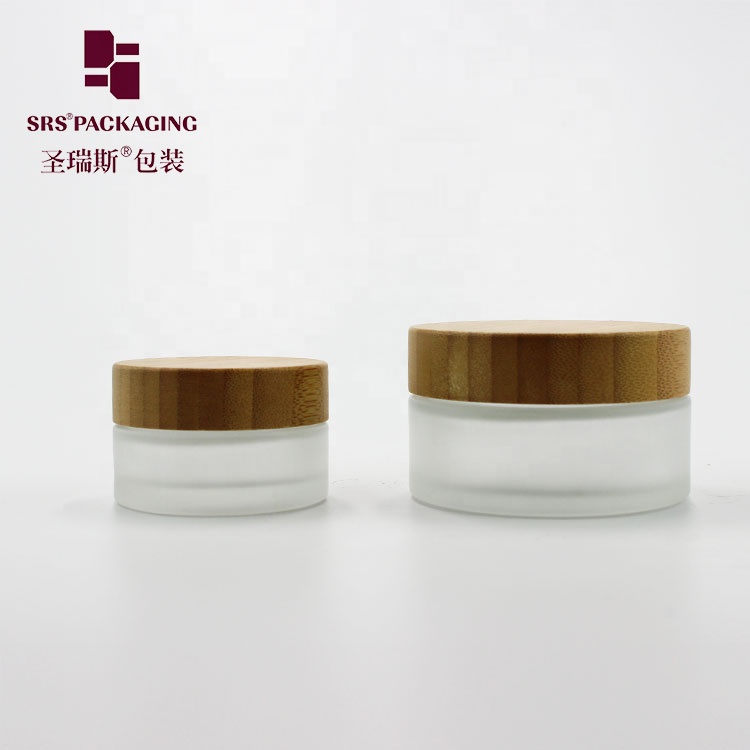 High quality 15ml 30ml 50ml frosted cosmetic small glass jar with bamboo lid