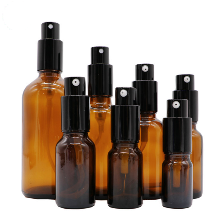 High quality 1oz 2oz glass amber essential oil bottles with black fine mist sprayer