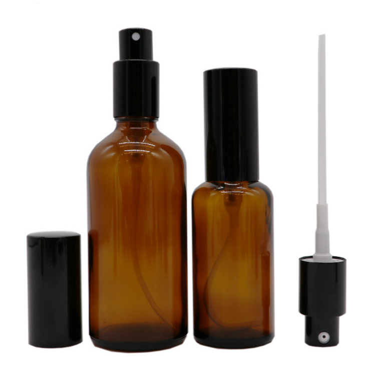 High quality 1oz 2oz glass amber essential oil bottles with black fine mist sprayer