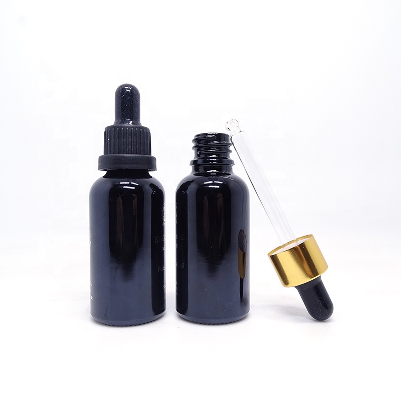 High quality 1oz 30 ml clear black amber dropper bottle with gold silver black dropper