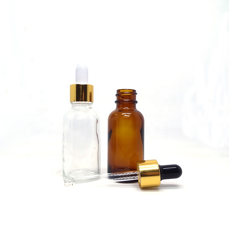 High quality 1oz 30 ml clear black amber dropper bottle with gold silver black dropper