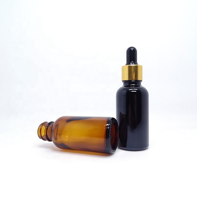 High quality 1oz 30 ml clear black amber dropper bottle with gold silver black dropper