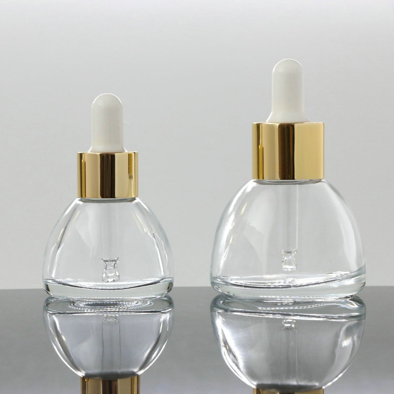 High quality 1oz 30ml 2oz 60ml clear glass sharp pipette dropper bottles with black white aluminimu top