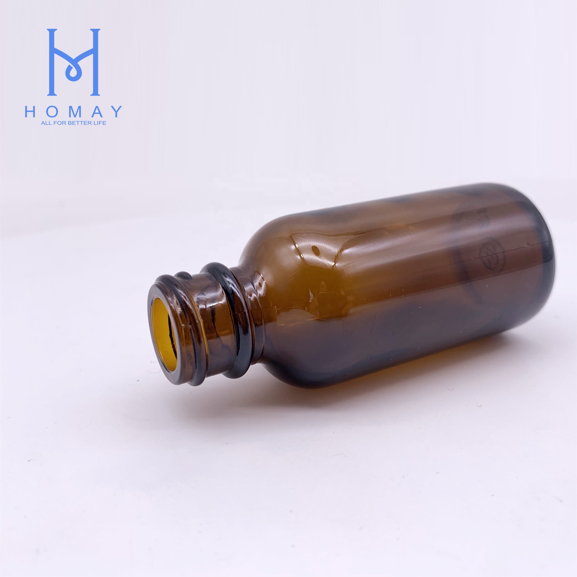 High quality 1oz/30ml Amber glass boston round glass bottle essential oil glass bottle