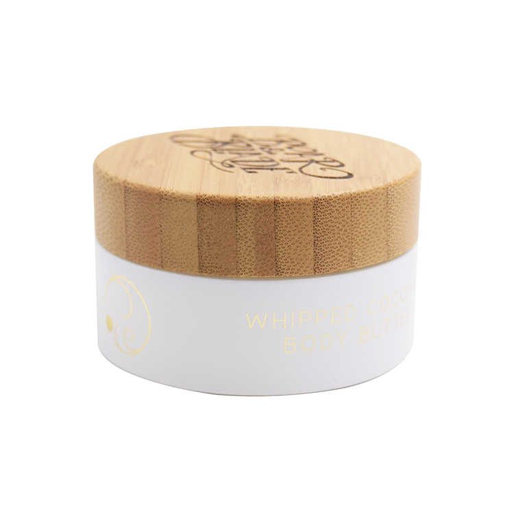 High quality 1oz 30ml engraving LOGO bamboo cream jar 5g 10g 20g 30g 50g 100g gold hot stamping matte white glass jar bamboo lid