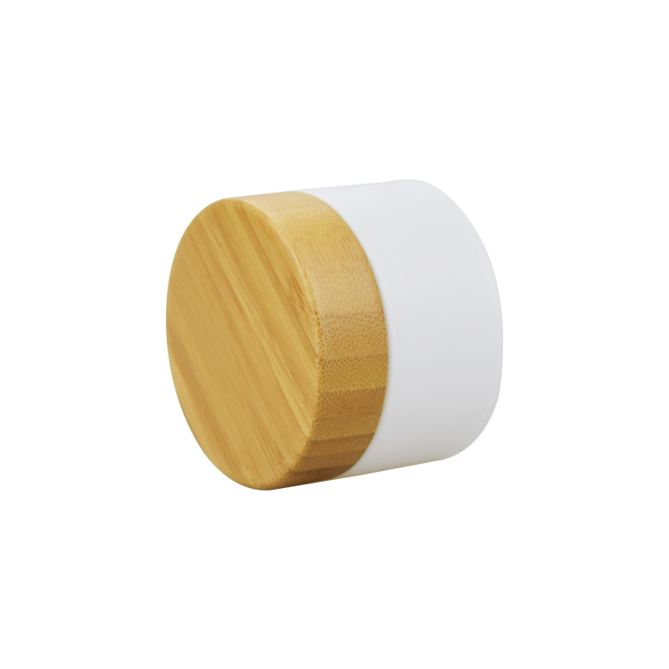 High quality 1oz 30ml engraving LOGO bamboo cream jar 5g 10g 20g 30g 50g 100g gold hot stamping matte white glass jar bamboo lid