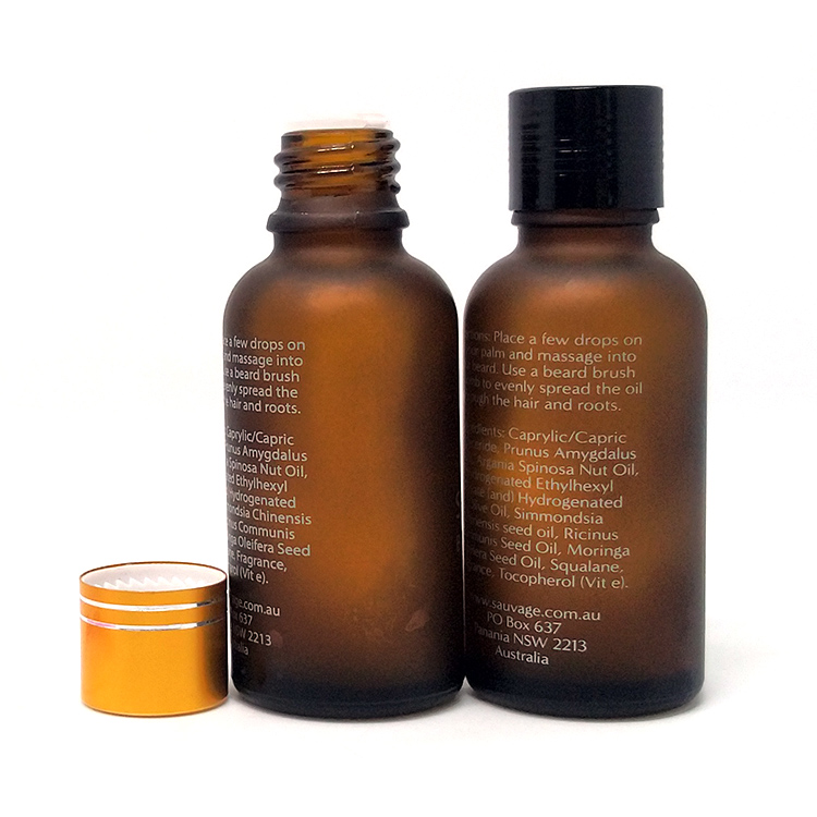 High quality 1oz essential oil frosted amber glass dropper bottle with aluminum screw lid