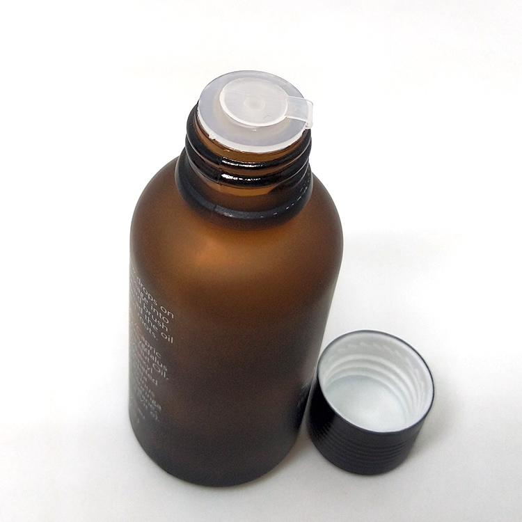 High quality 1oz essential oil frosted amber glass dropper bottle with aluminum screw lid