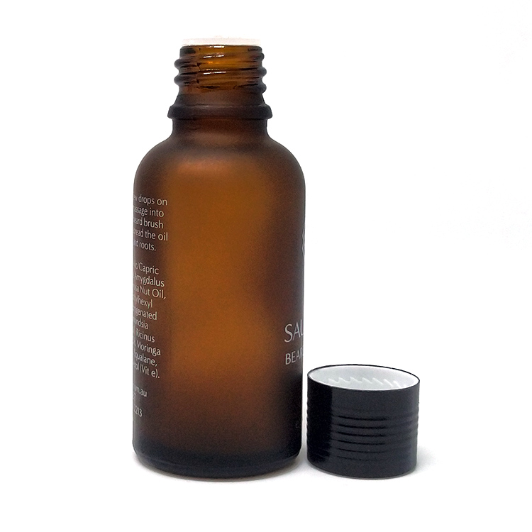 High quality 1oz essential oil frosted amber glass dropper bottle with aluminum screw lid