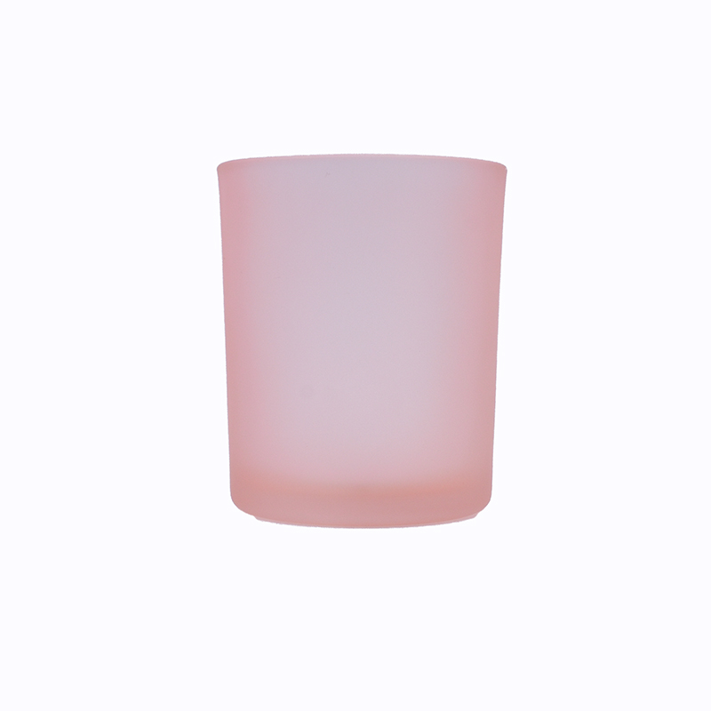 High quality 200 ML  translucent  matte pink  empty round custom candle holder glass jar with sealed metal lid