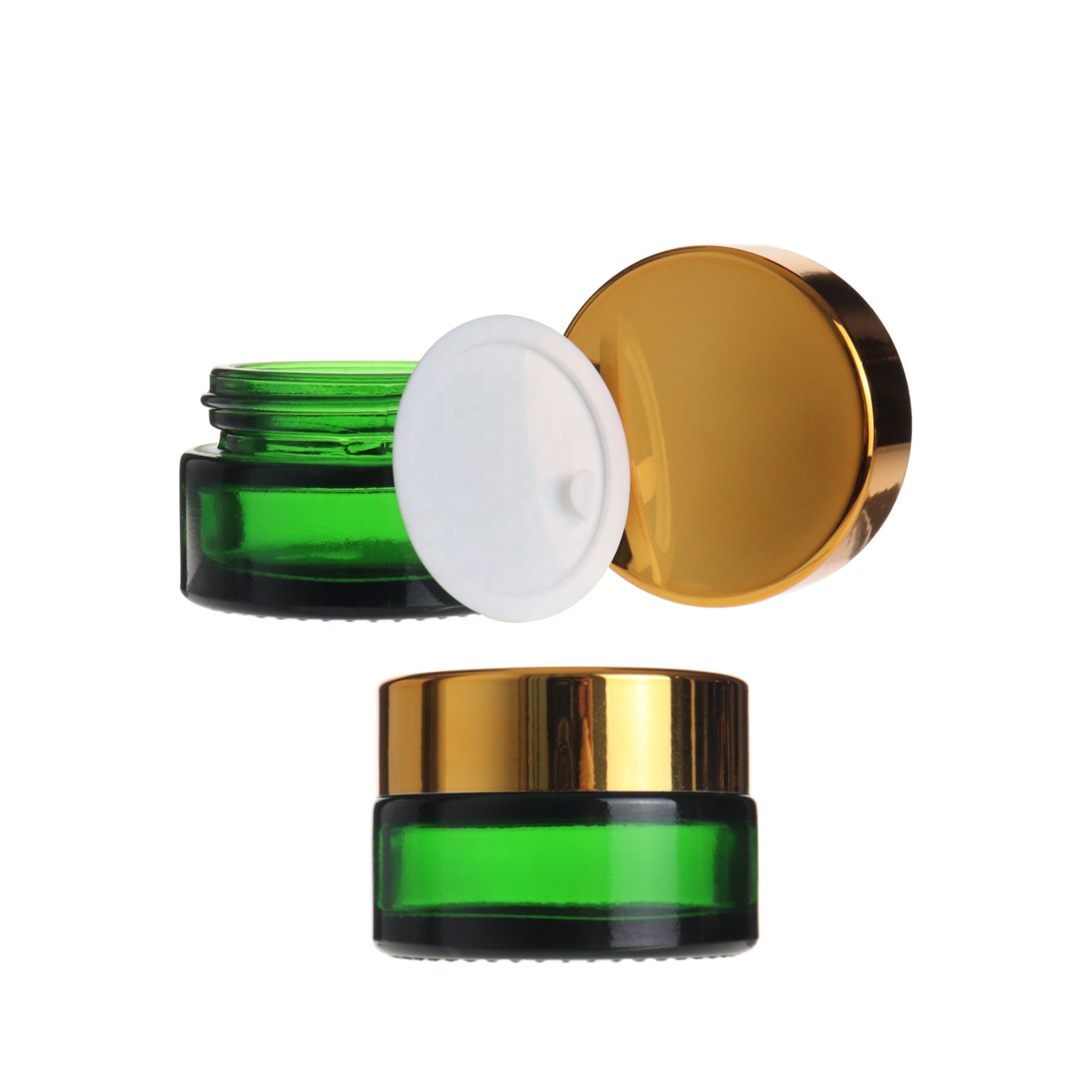 High quality 20g 30g 50g 100g green face cream glass jar with golden lid for cosmetics