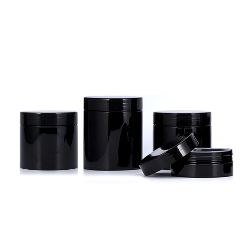 High quality 250g black plastic cosmetic container black pet cream jar and lids