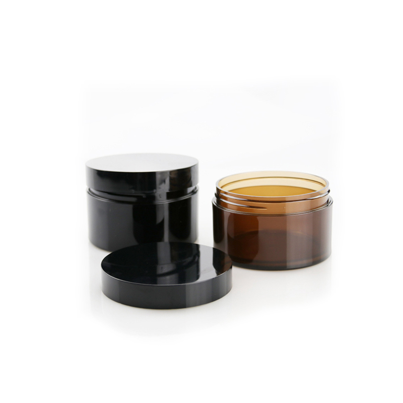 High quality 250g black plastic cosmetic container black pet cream jar and lids