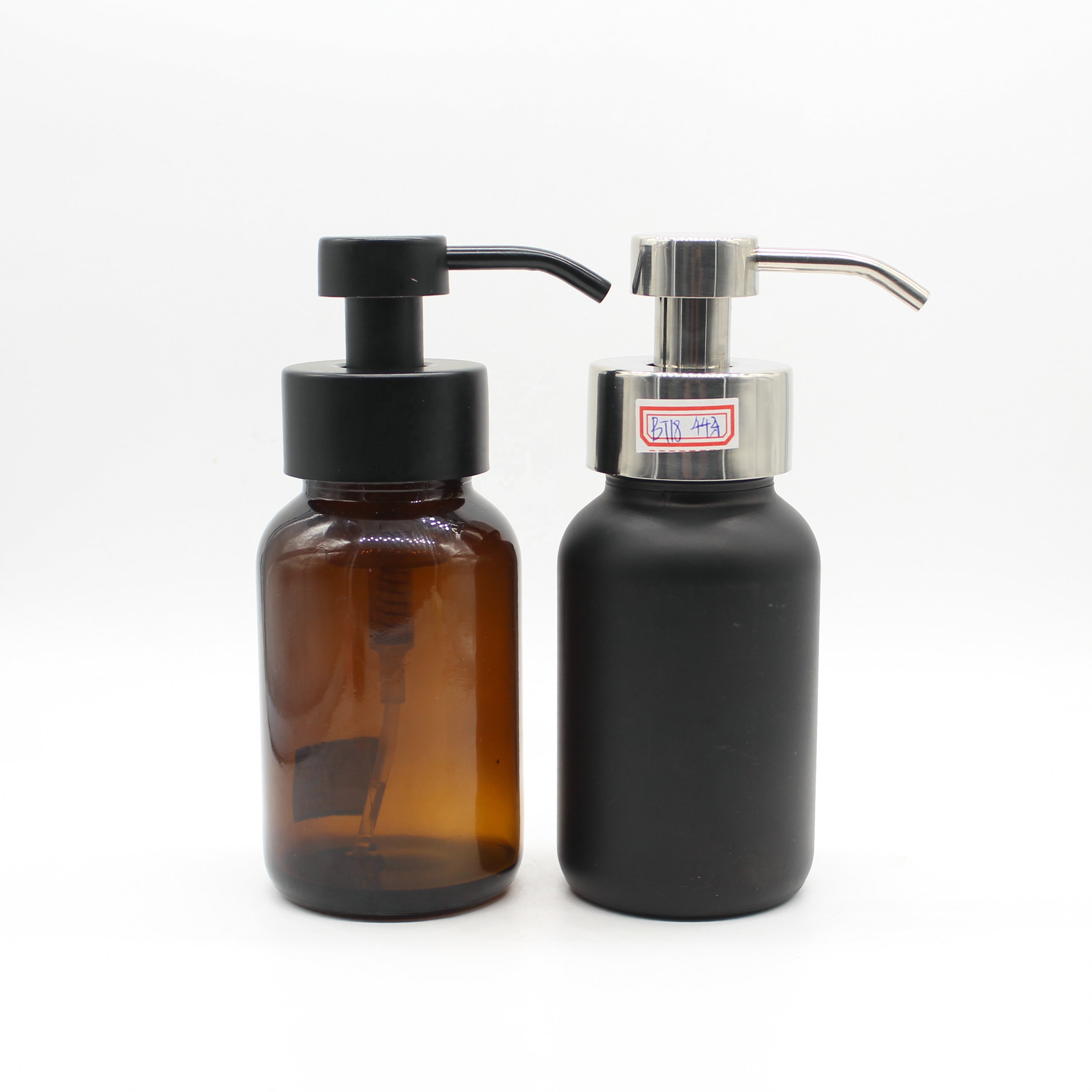 High quality 250ml amber round hand washing glass bottle with pump