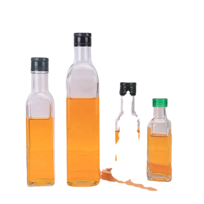High quality 250ml wholesale 50ml 100ml 250ml 500ml 750ml clear square olive oil glass bottle with metal cap