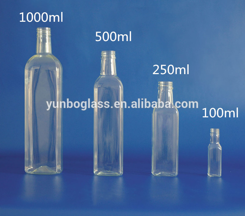 High quality 250ml wholesale 50ml 100ml 250ml 500ml 750ml clear square olive oil glass bottle with metal cap