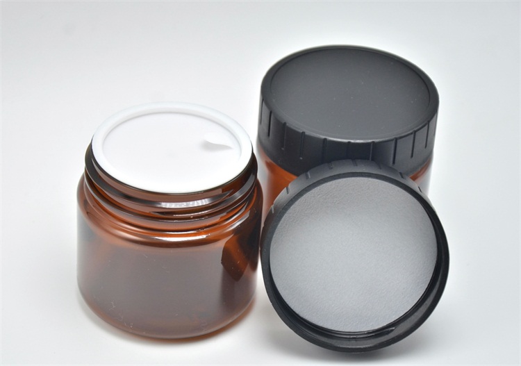 High quality 3.3oz 100G PET plastic amber cosmetic jar with black cap