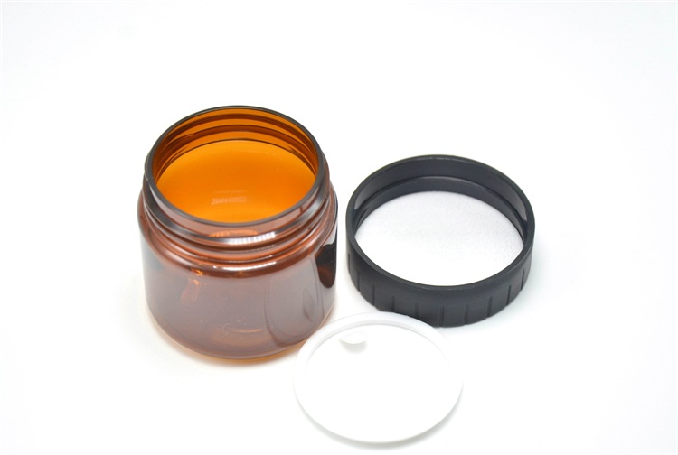 High quality 3.3oz 100G PET plastic amber cosmetic jar with black cap