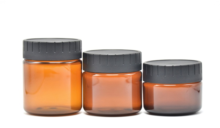 High quality 3.3oz 100G PET plastic amber cosmetic jar with black cap