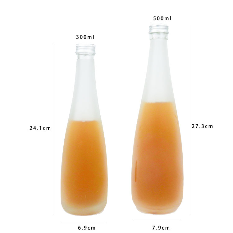 High quality 300ml 500ml long neck wine beverage glass frosted bottle with screw cap