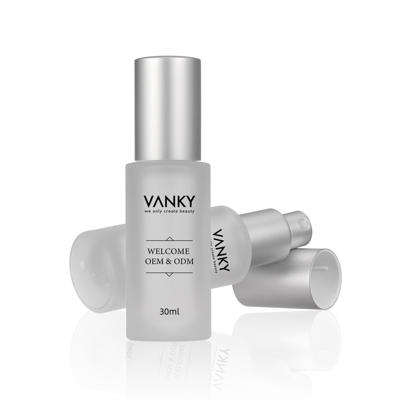 High quality 30ml 1oz cosmetic frosted glass lotion pump bottle for serum oil