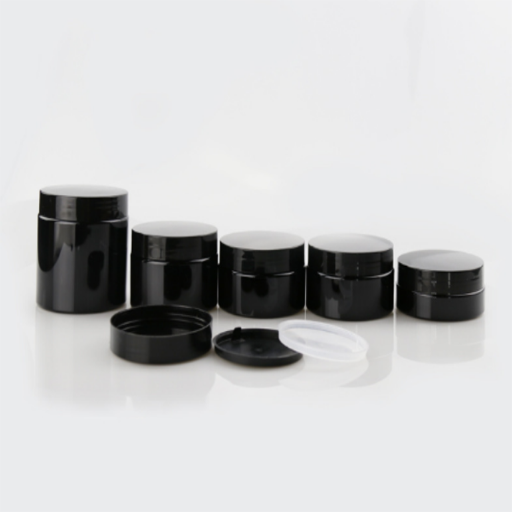 High quality 30ml 50ml 100ml 150ml 200ml 250ml black plastic cosmetic container black pet cream jar and lids