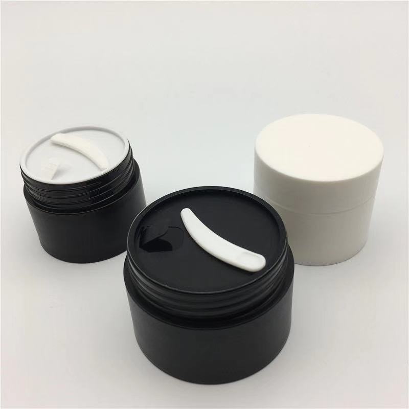 High quality 30ml 50ml 100ml 150ml 200ml 250ml black plastic cosmetic container black pet cream jar and lids