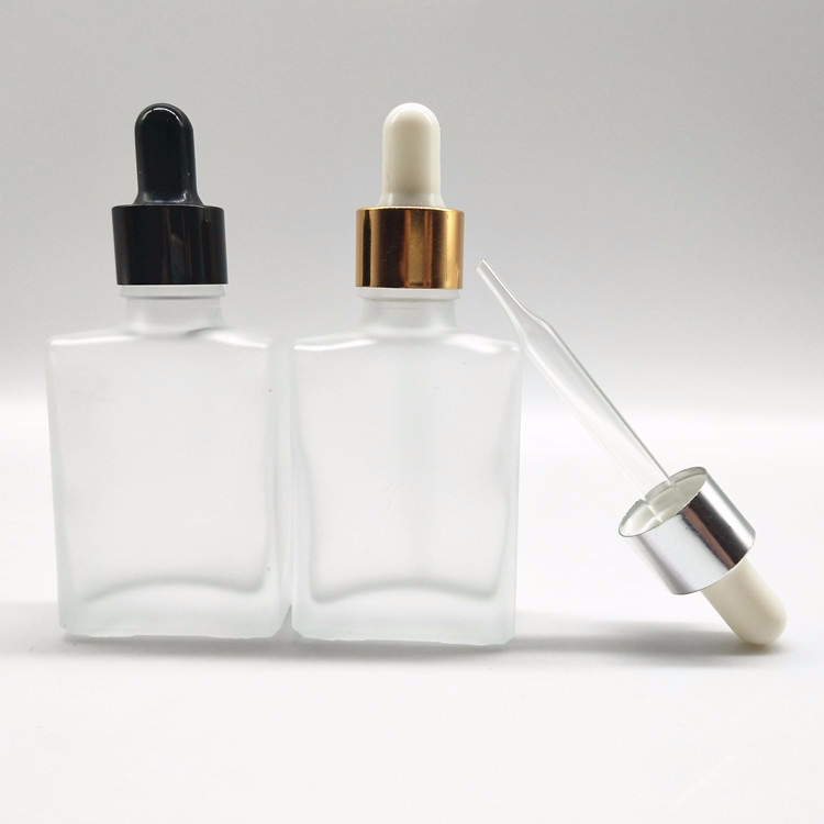 High quality 30ml Flat square clear glass essential oil bottle with dropper for cosmetics